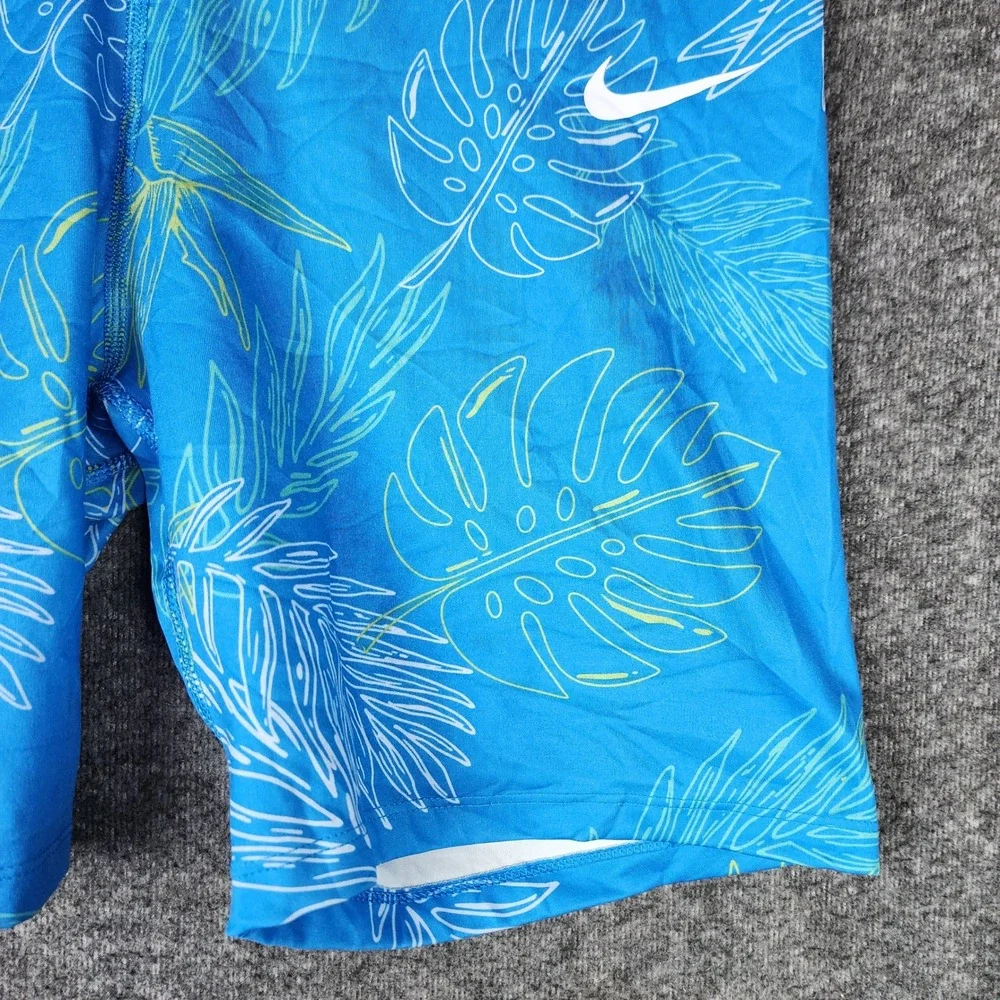 Nike Shorts Womens XL Dri-FIT Tropical Leaf Blue Compression Bike Shorts EUC